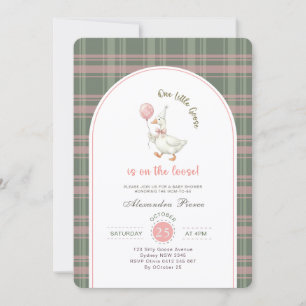 Invitation Petite Oie Nœud Rose à Carreaux Baby Shower