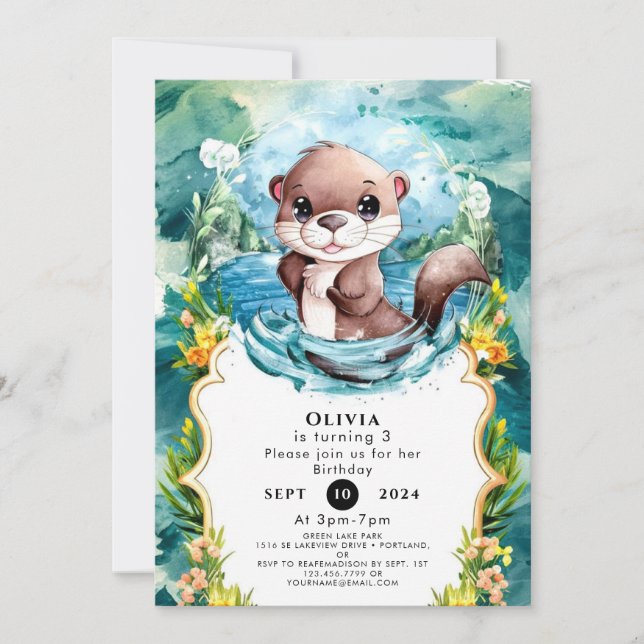 Invitation Petite Otter colorée Anniversaire (Devant)