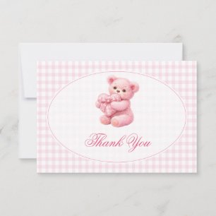 Invitation Petite Ourson Rose à Carreaux Baby Shower