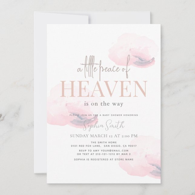 Invitation Petite Paix du Ciel fille Baby shower nuage rose (Devant)