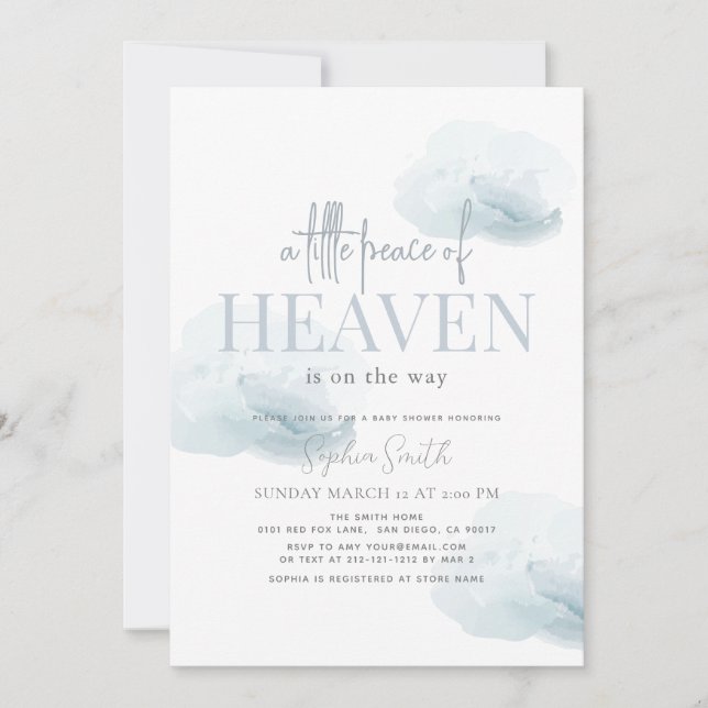 Invitation Petite Paix du Ciel Garçon Baby shower de nuage bl (Devant)