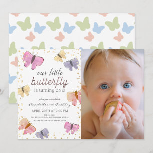 Invitation Petite papillon fille 1er anniversaire Photo