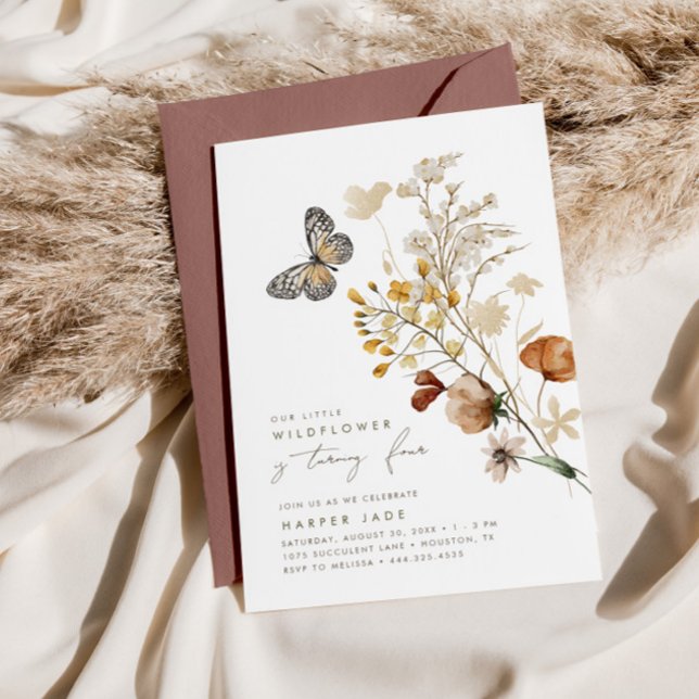 Invitation Petite papillon Fleur sauvage Floral Girls Anniver (Créateur téléchargé)