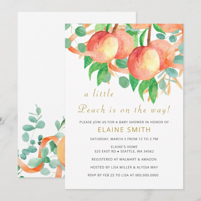 Invitation Petite Pêche Baby shower neutre pour les femmes In (Devant / Derrière)