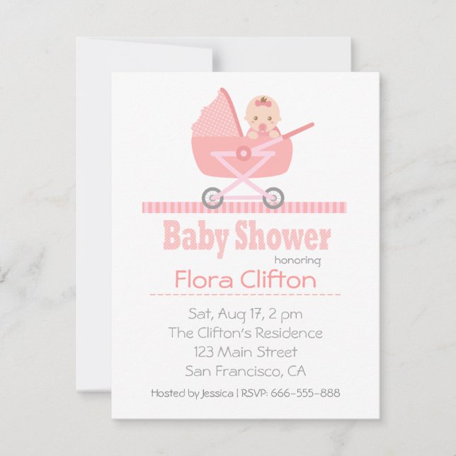 Invitation Petite petite fille dans le Baby shower de pousset (Devant)