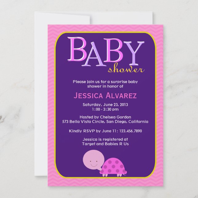 Invitation Petite petite tortue Baby shower de petite fille (Devant)