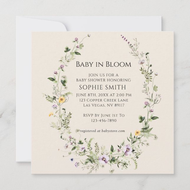 Invitation Petite petite violette et jaune dans le Baby showe (Devant)