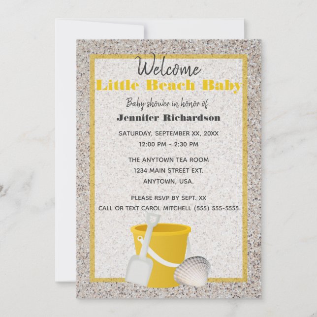 Invitation Petite Plage Bébé Pelle et Seau Baby Shower (Devant)