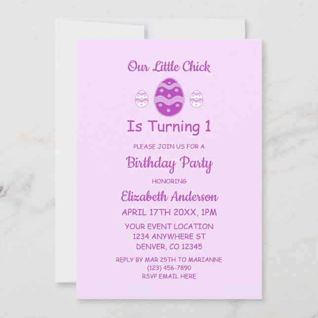 Invitation Petite poussette Pâques 1er anniversaire (Devant)