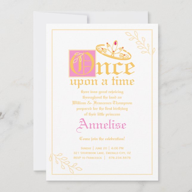 Invitation petite princesse Anniversaire fête or rose tiara I (Devant)