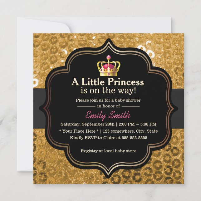 Invitation Petite princesse baby shower de couronne chic d'or (Devant)