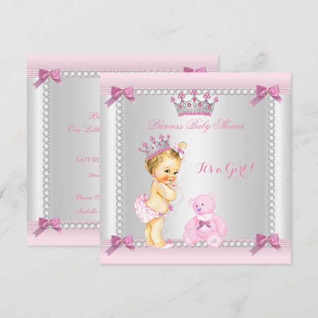 Invitation Petite princesse Baby shower fille Blonde (Devant / Derrière)