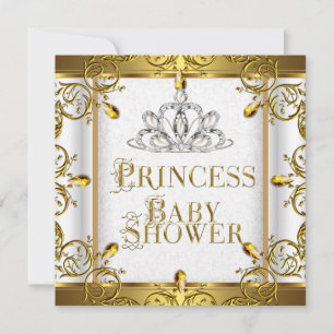 Invitation Petite princesse Baby shower fille or blanc Tiara