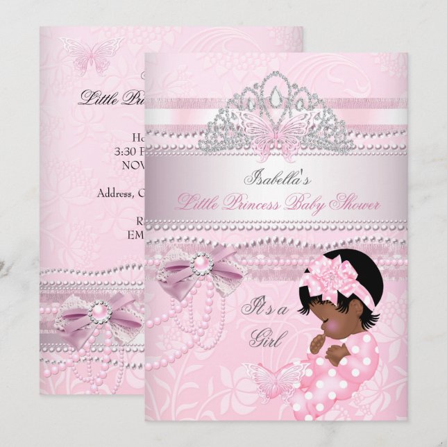 Invitation Petite princesse Baby shower fille papillon AA (Devant / Derrière)