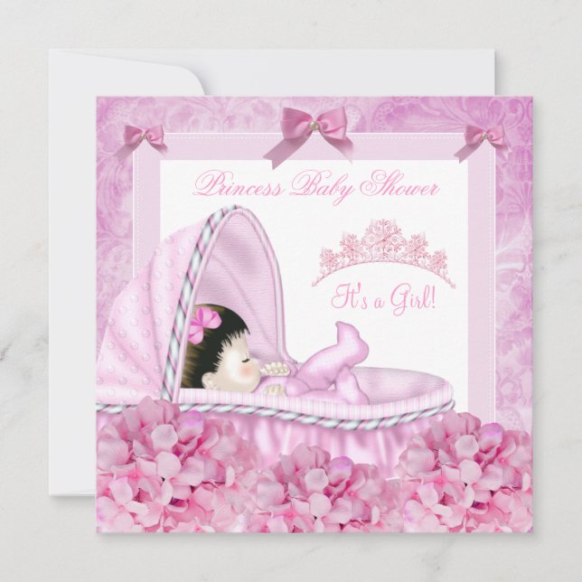 Invitation Petite princesse Baby shower fille rose floral (Devant)