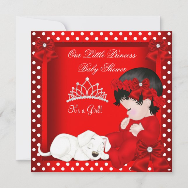 Invitation Petite princesse Baby shower fille rouge blanc (Devant)