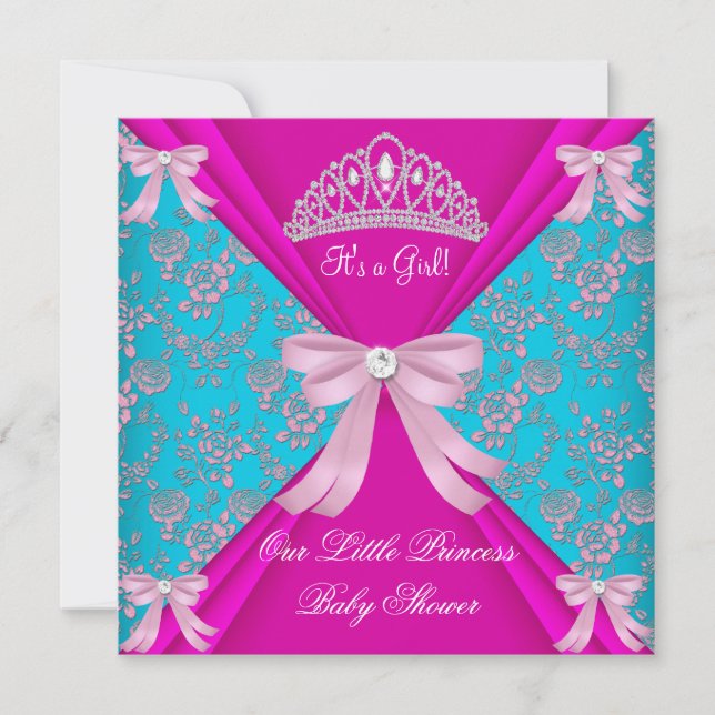 Invitation Petite princesse Baby shower fille Turquoise bleu  (Devant)