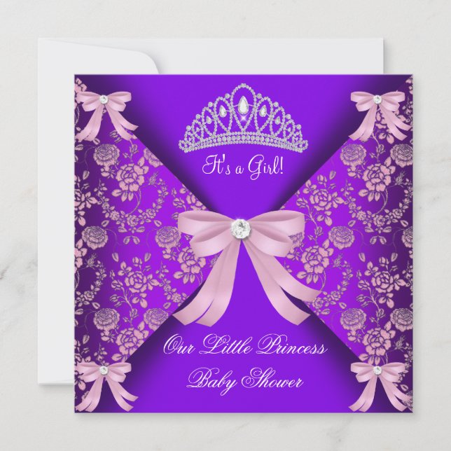 Invitation Petite princesse Baby shower fille violet rose 2 (Devant)