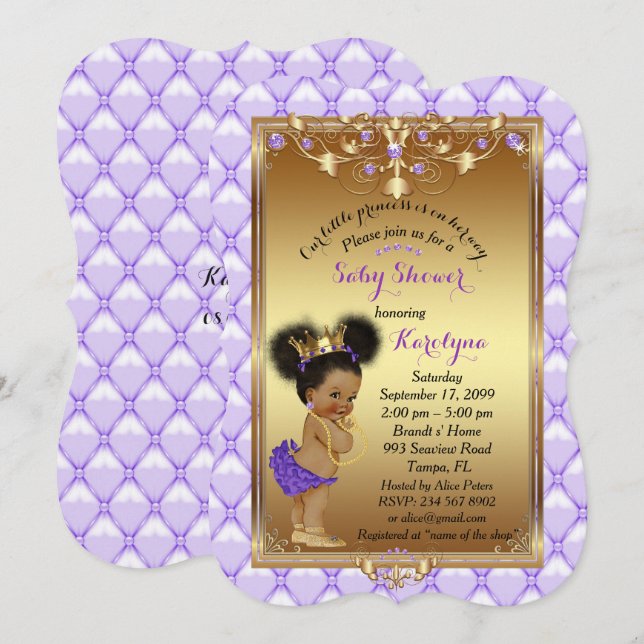 Invitation Petite Princesse, Baby shower Invitation, Karo (Devant / Derrière)