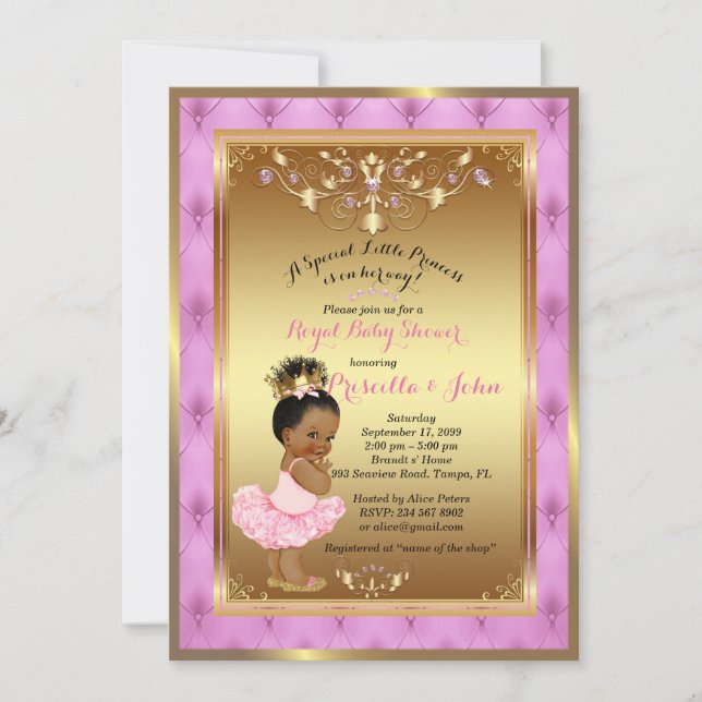 Invitation Petite princesse Baby shower Invitation, Rose, or (Devant)