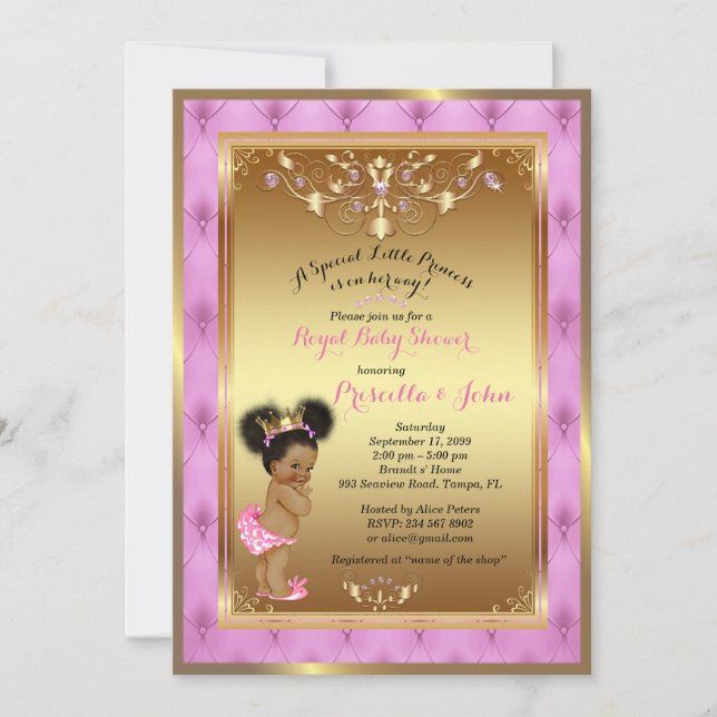 Invitation Petite princesse Baby shower Invitation, Rose, or (Devant)