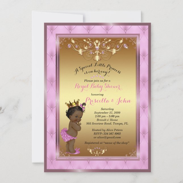 Invitation Petite princesse Baby shower Invitation, Rose, or (Devant)