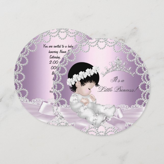 Invitation Petite princesse Baby shower mignonne fille rose L (Devant / Derrière)