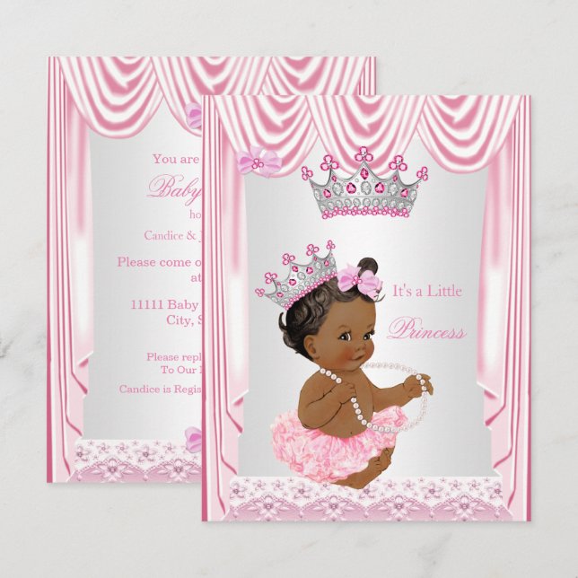 Invitation Petite princesse Baby shower rose ethnique (Devant / Derrière)
