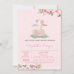 Invitation Petite princesse, Cygne, Couronne, Baby shower Flo
