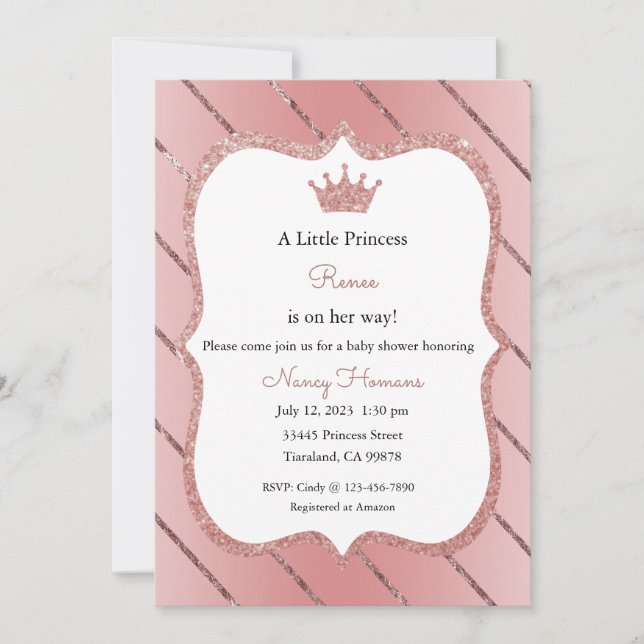 Invitation Petite Princesse, Invitation Rose Gold (Devant)