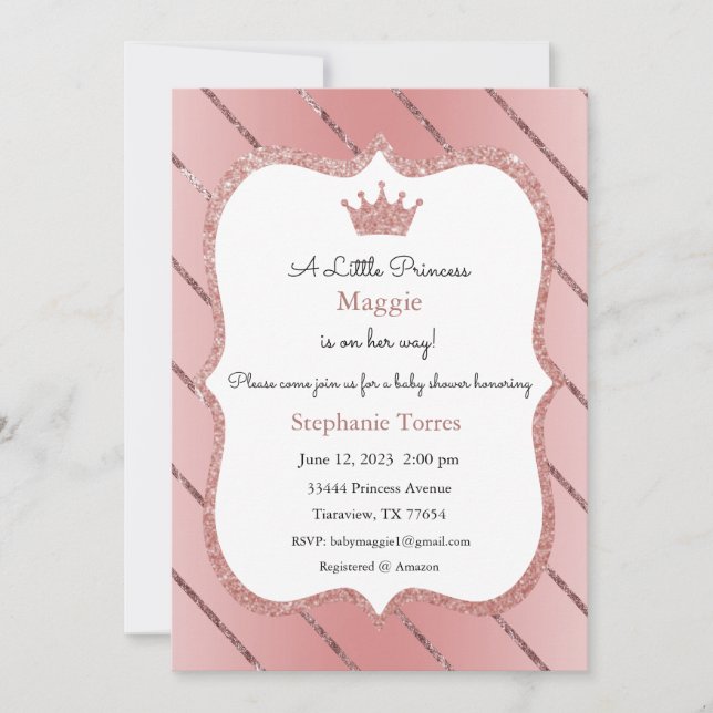 Invitation Petite Princesse, Invitation Rose Gold (Devant)