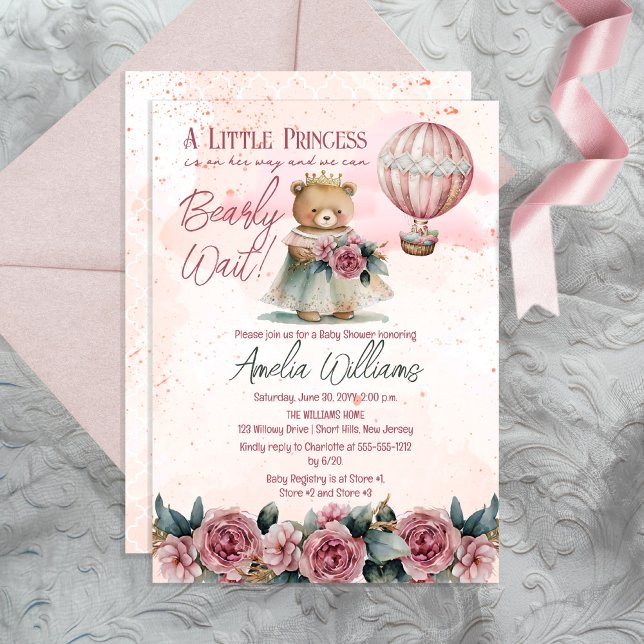 Invitation Petite princesse Ours Bearly Wait Girl Baby shower (Créateur téléchargé)