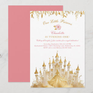 Invitation Petite princesse rose et or 1er anniversaire