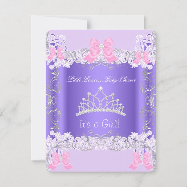 Invitation Petite princesse rose violet gris Baby shower fill (Devant)