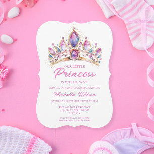 Invitation Petite princesse Tiara Parties scintillant rose or