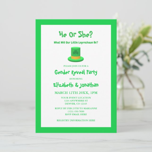 Invitation Petite révélation de genre Leprechaun (Debout devant)