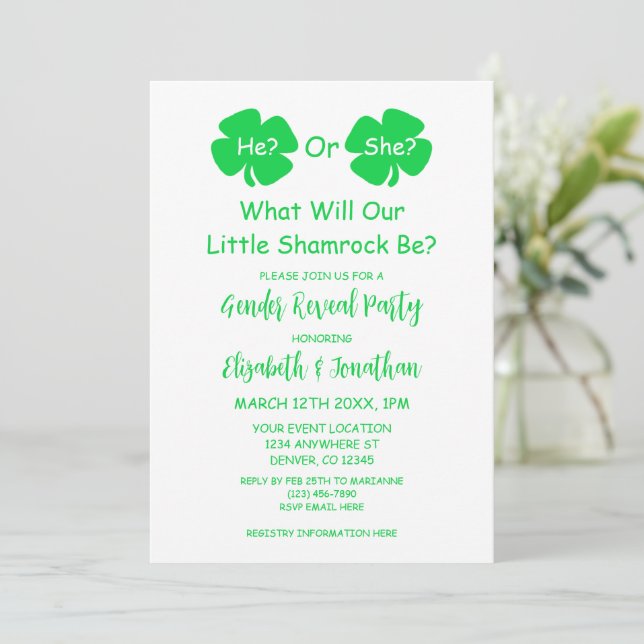 Invitation Petite révélation Shamrock sur le genre (Debout devant)
