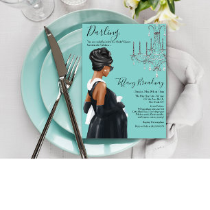 Invitation Petite robe noire Baby shower en verre bleu