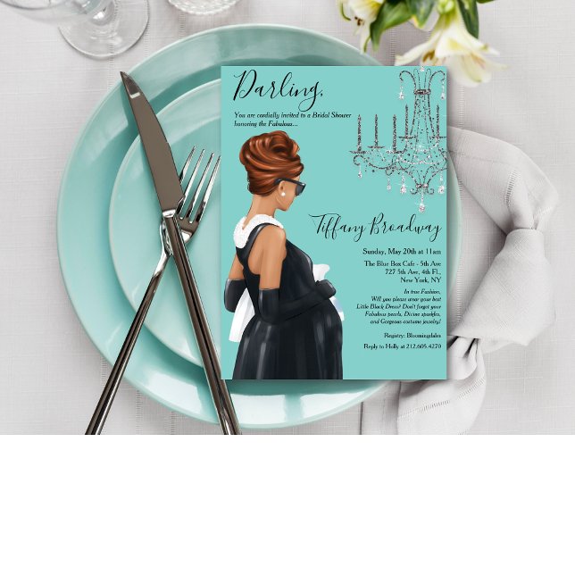 Invitation Petite robe noire Baby shower en verre bleu (Créateur téléchargé)