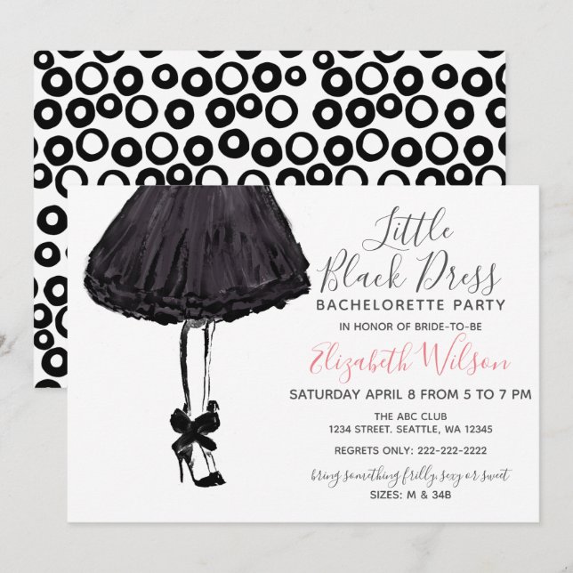 Invitation Petite robe noire haute talons Bachelorette Party (Devant / Derrière)