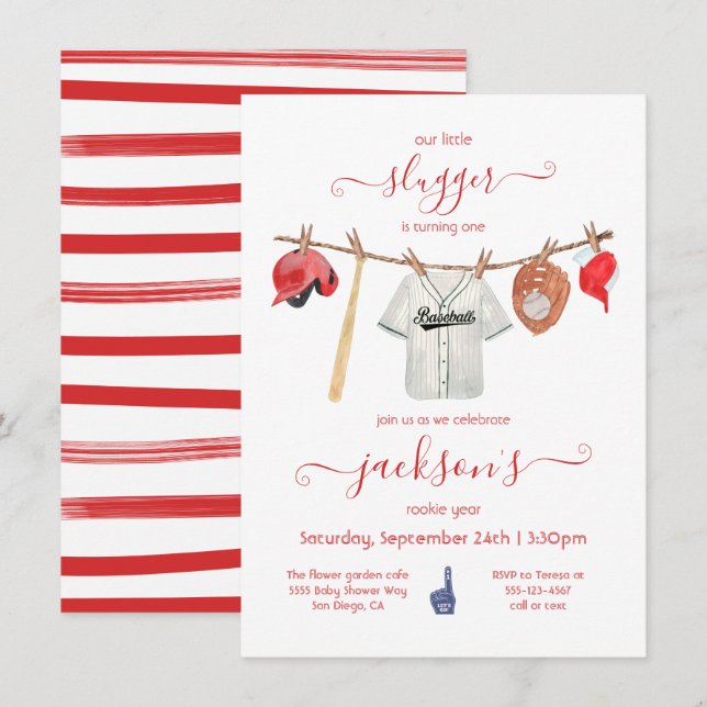 Invitation Petite salope de baseball Clothesline fête d'anniv (Devant / Derrière)