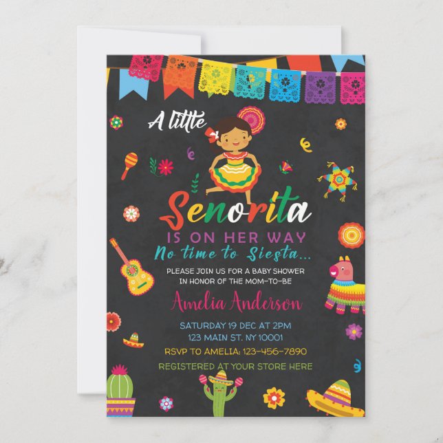 Invitation Petite Señorita Sur Le Chemin Fille Baby shower Fi (Devant)