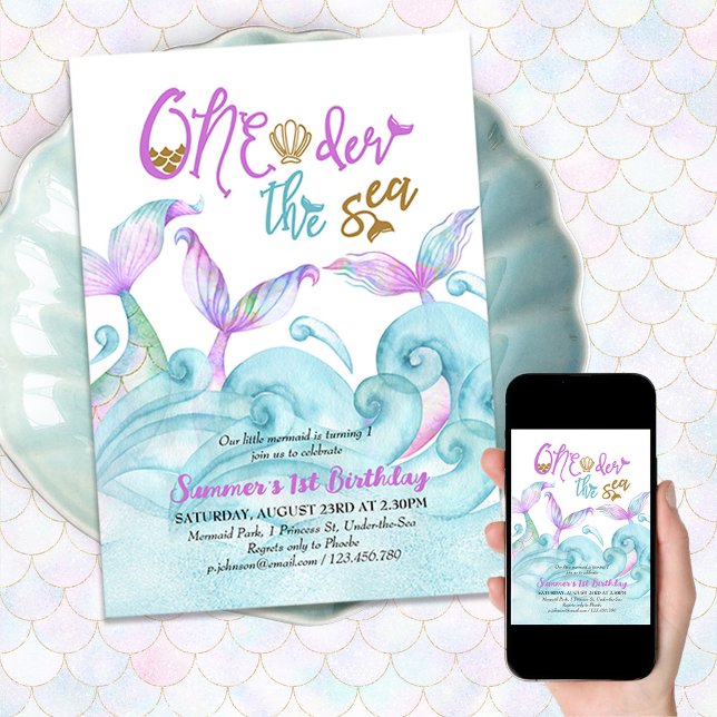 Invitation Petite sirène au bord de la mer 1er anniversaire (Créateur téléchargé)