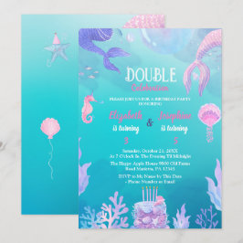 Invitation Petite sirène enfants Double fête Anniversaire