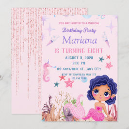 Invitation Petite Sirène rose Fête Magique de Sirène