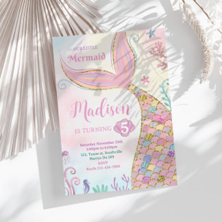 Invitation Petite Sirène Sous La Mer Fille Magique Anniversai