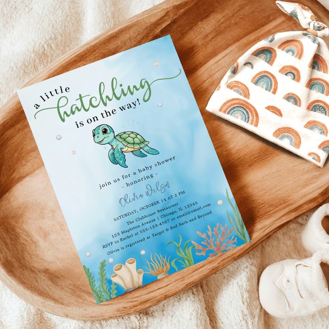 Invitation Petite Tortue À Hatchs Sous Le Baby shower De Mer ( A Little Hatchling Sea Turtle Under The Sea Ocean Baby Shower)