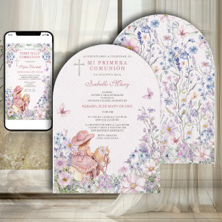 Invitation Petite Vachère Fleurs Sauvages Première Communion