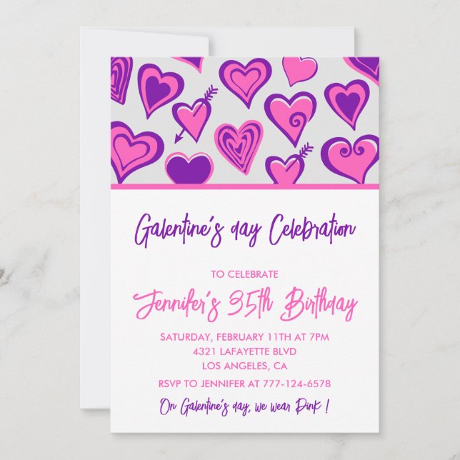 Invitation Petites amies de l'invitation de Galentine Purple  (Devant)