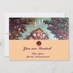 Invitation PETITES ANGES MONOGRAS d'antiquité bleu rose